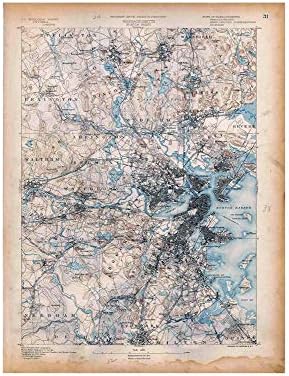 מפה | אטלס ממסצ'וסטס, בוסטון ומלדן ומדפורד ומלרוז ווטרטאון 1890 עמוד 31 אזורי | רביית אמנות יפה | גודל: 18x24 | מוכן למסגר